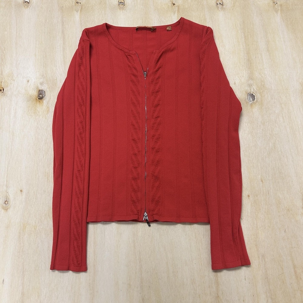 Essendi Sweater Womens 2 Red Full Zip Scoop Neck Tight-Knit Knit Top Long Sleeve